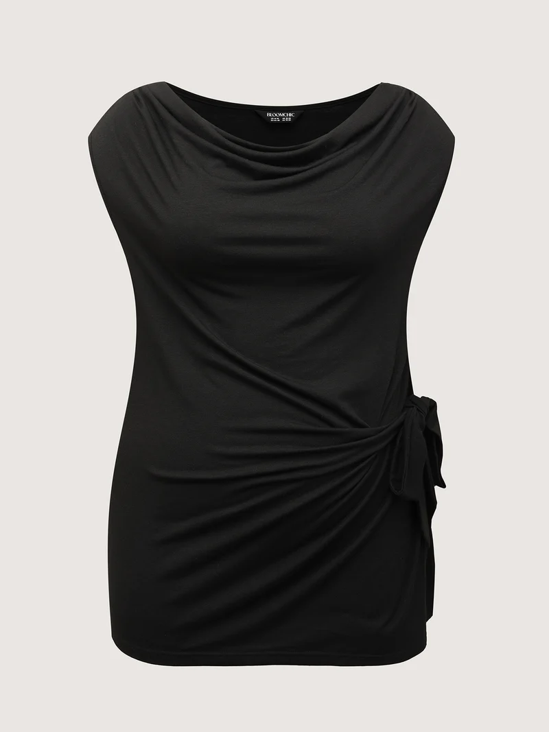 Cowl Neckline Knotted Knit Tank Top