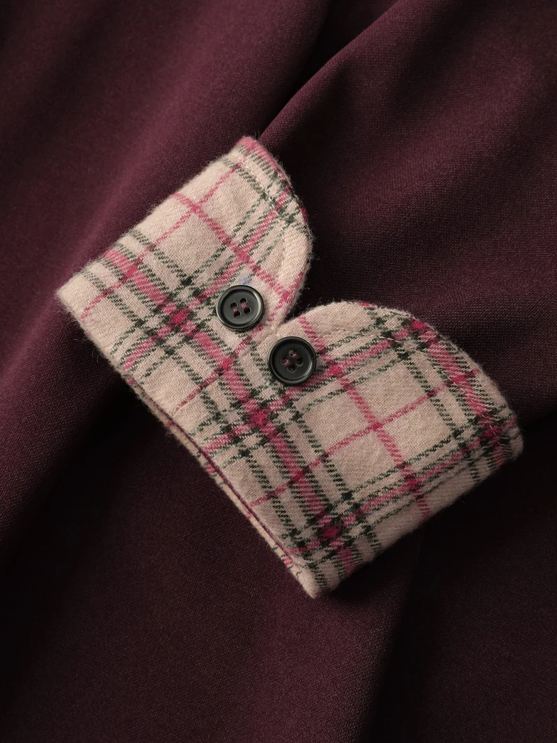 Plaid Collar Pleated Stretchy Waist Midi Dress