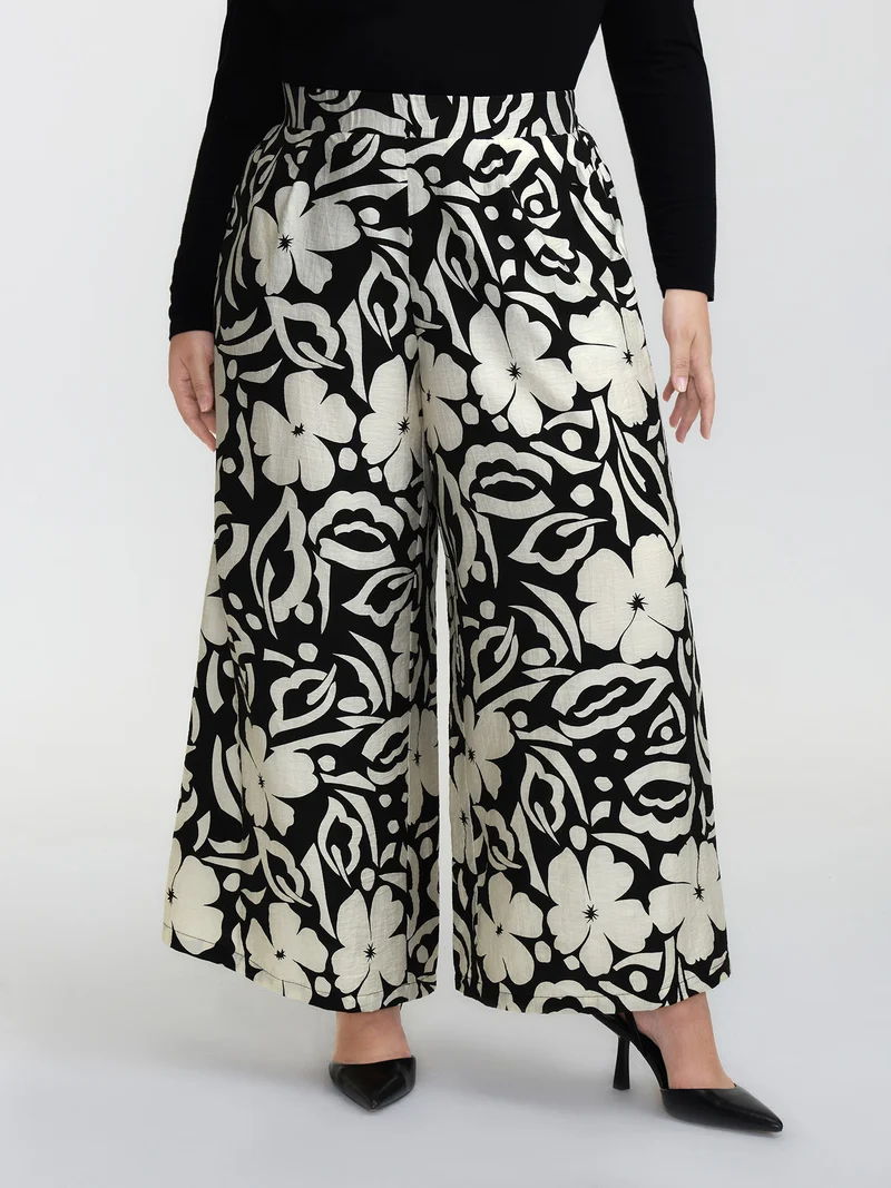 Abstract Floral Print Wide-Leg Pants
