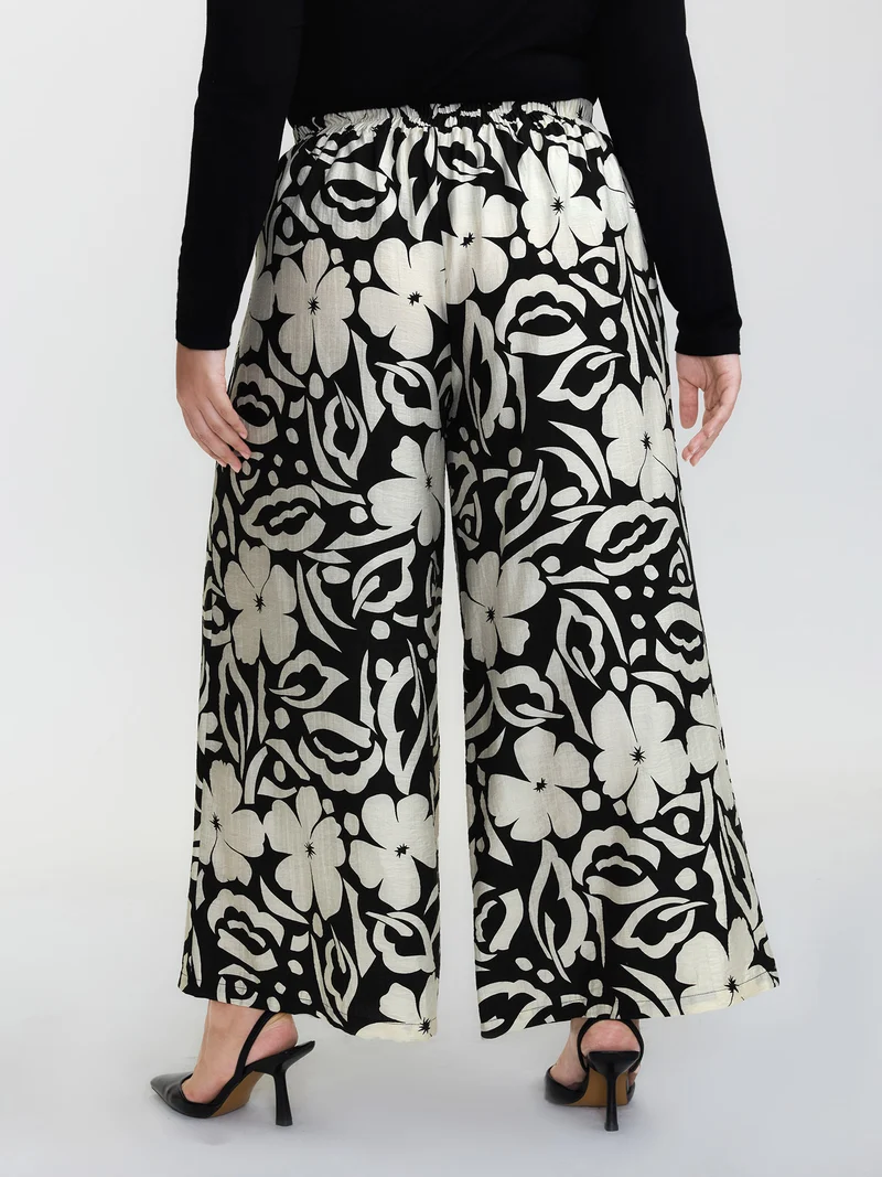 Abstract Floral Print Wide-Leg Pants