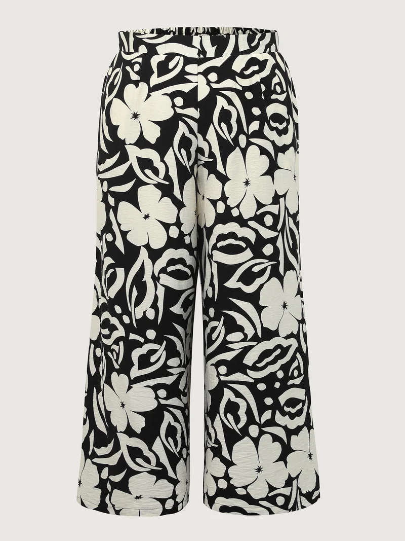 Abstract Floral Print Wide-Leg Pants