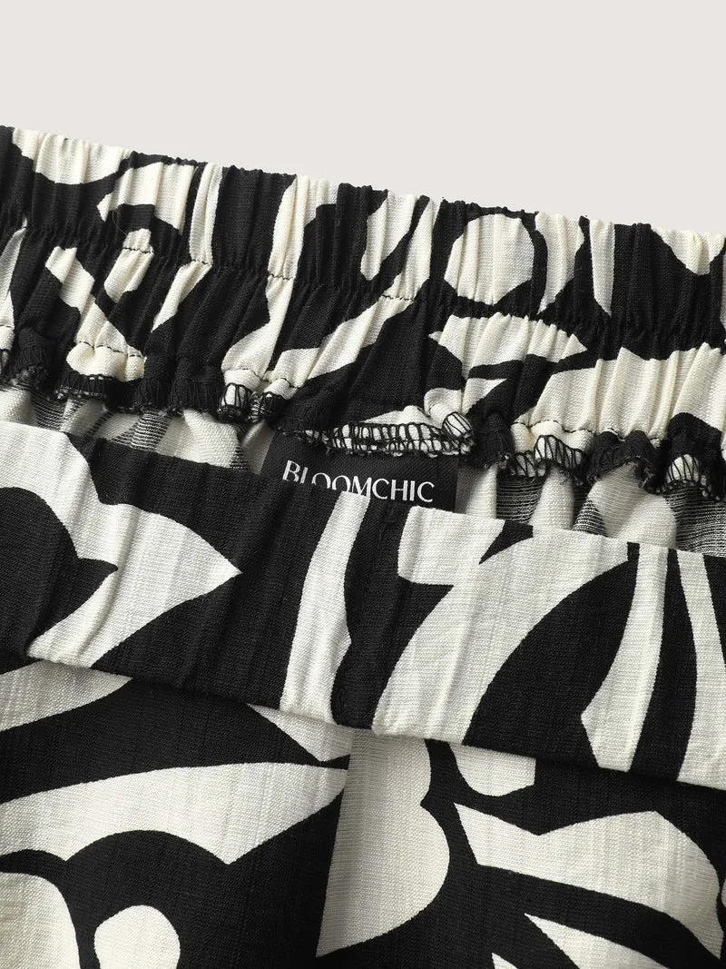 Abstract Floral Print Wide-Leg Pants