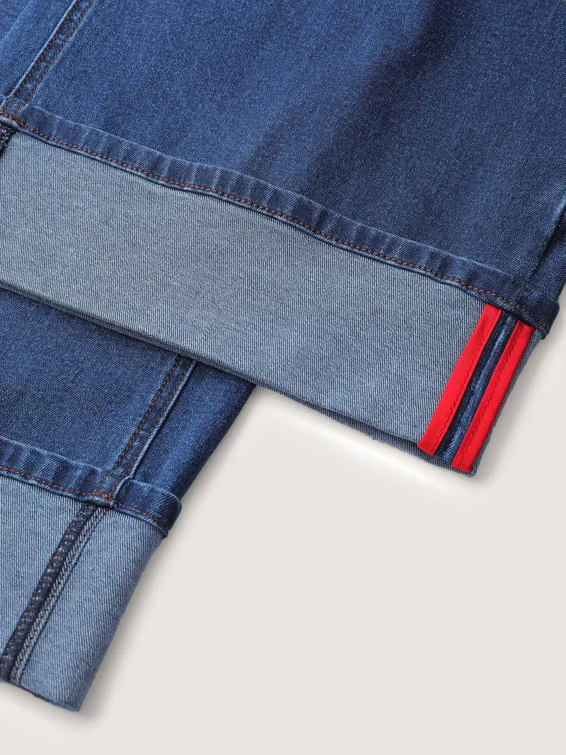 Rolled Cuffs Webbed Wide-Leg Jeans