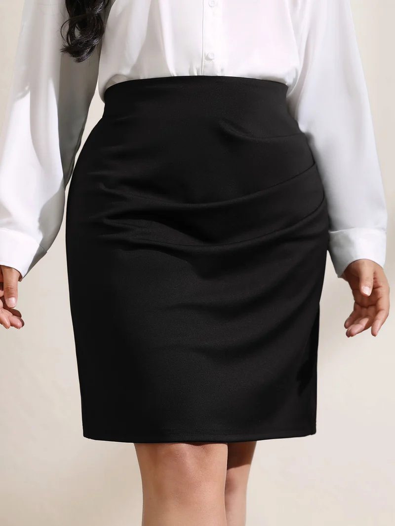 Ruched Split Hem Straight Midi Skirt