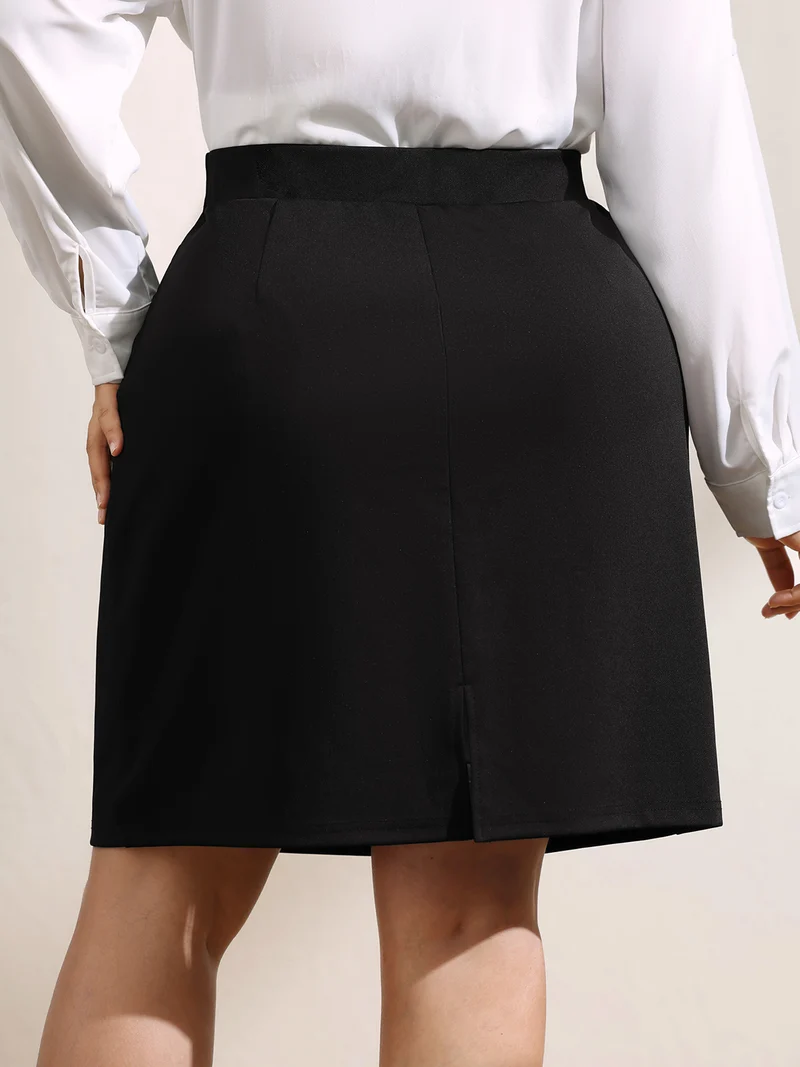 Ruched Split Hem Straight Midi Skirt
