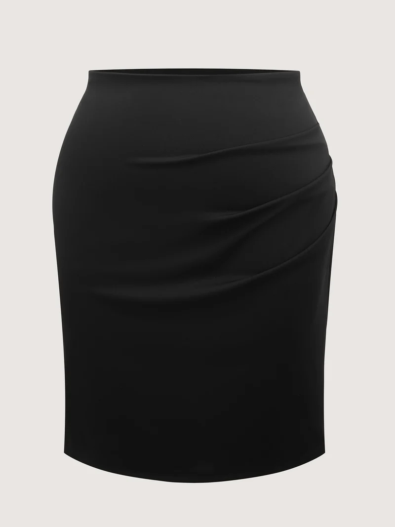 Ruched Split Hem Straight Midi Skirt