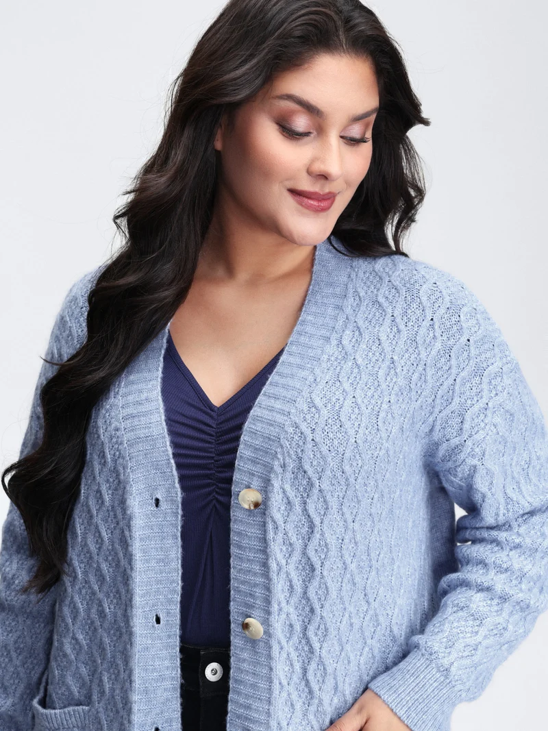 Cable Knit Textured Pockets Cardigan
