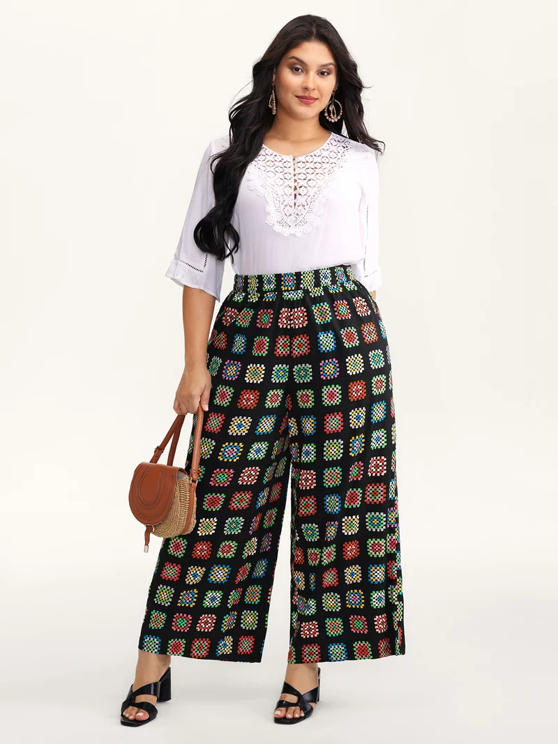 Floral Collage Colorful Wide-Leg Pants