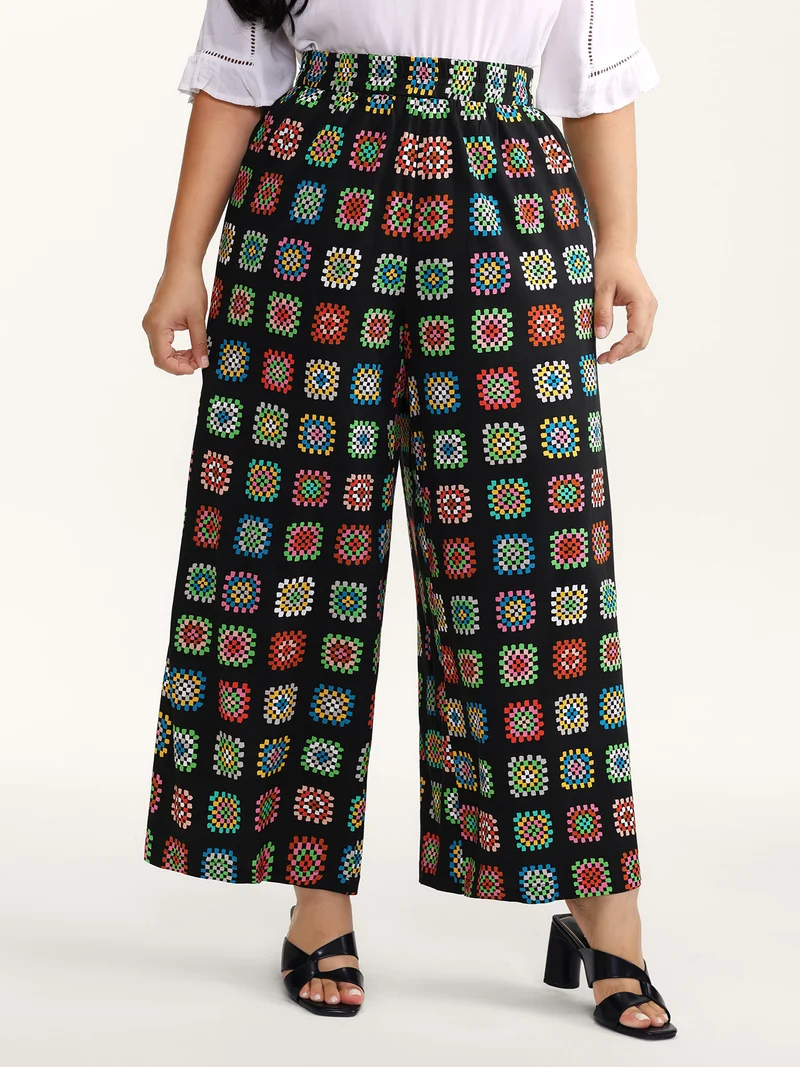 Floral Collage Colorful Wide-Leg Pants