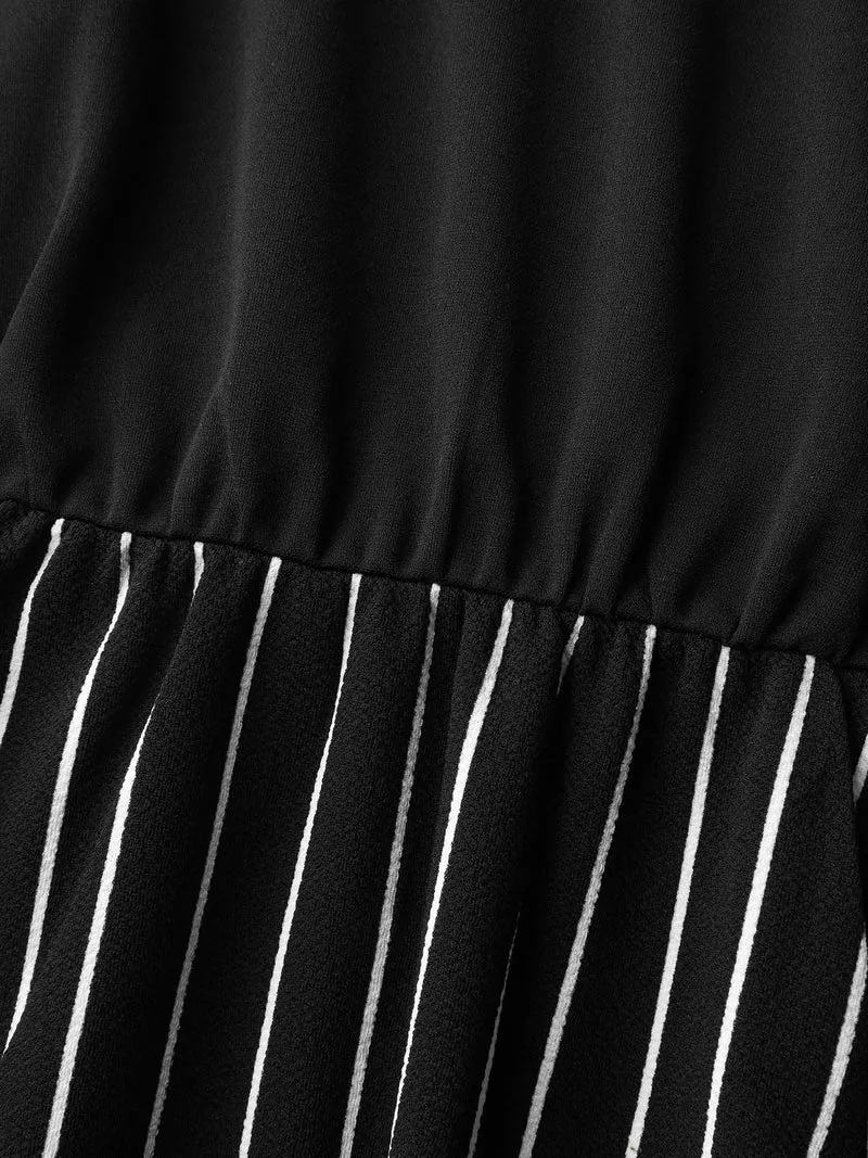Stripes Color Contrast Belted Midi Dress
