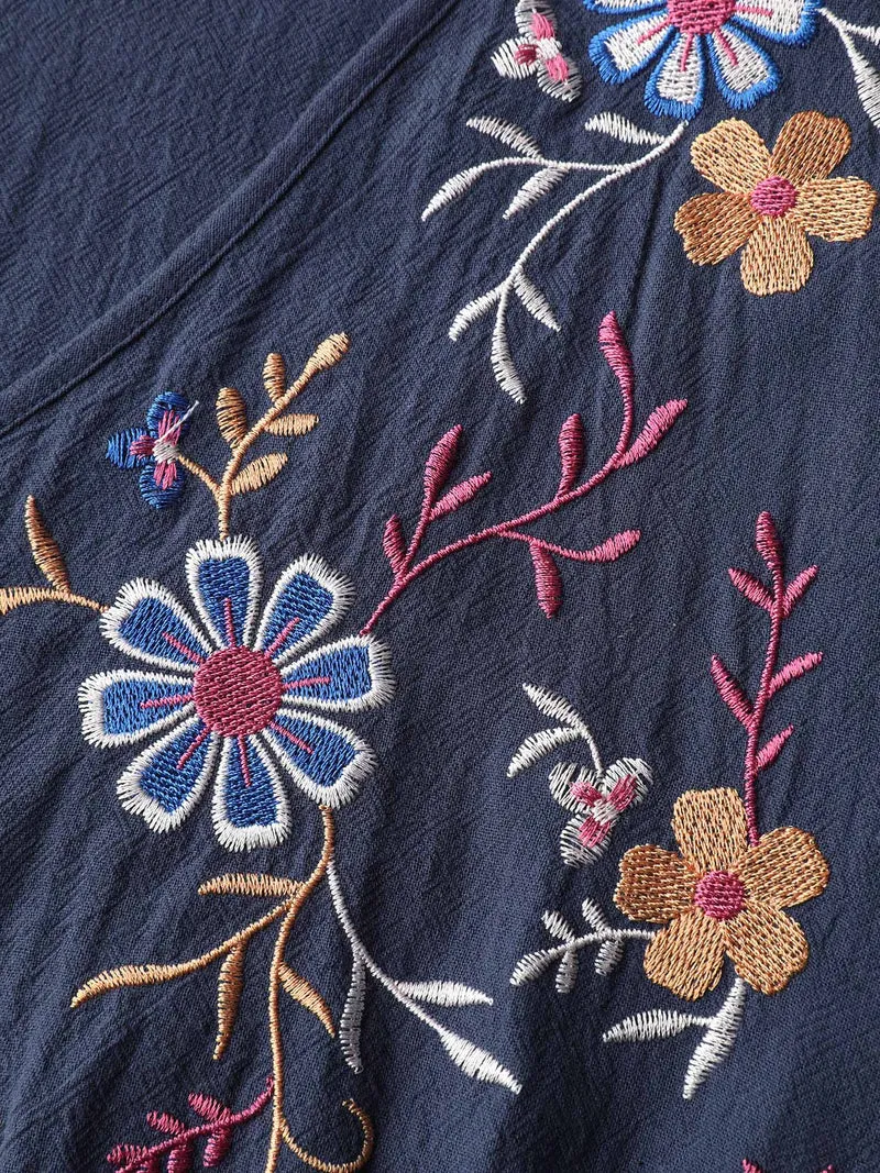 Pure Cotton Embroidered Neckline Midi Dress