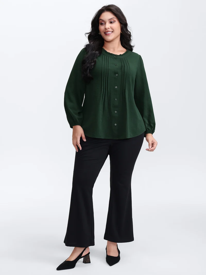 Toothpick Pleat Flowy Solid Blouse