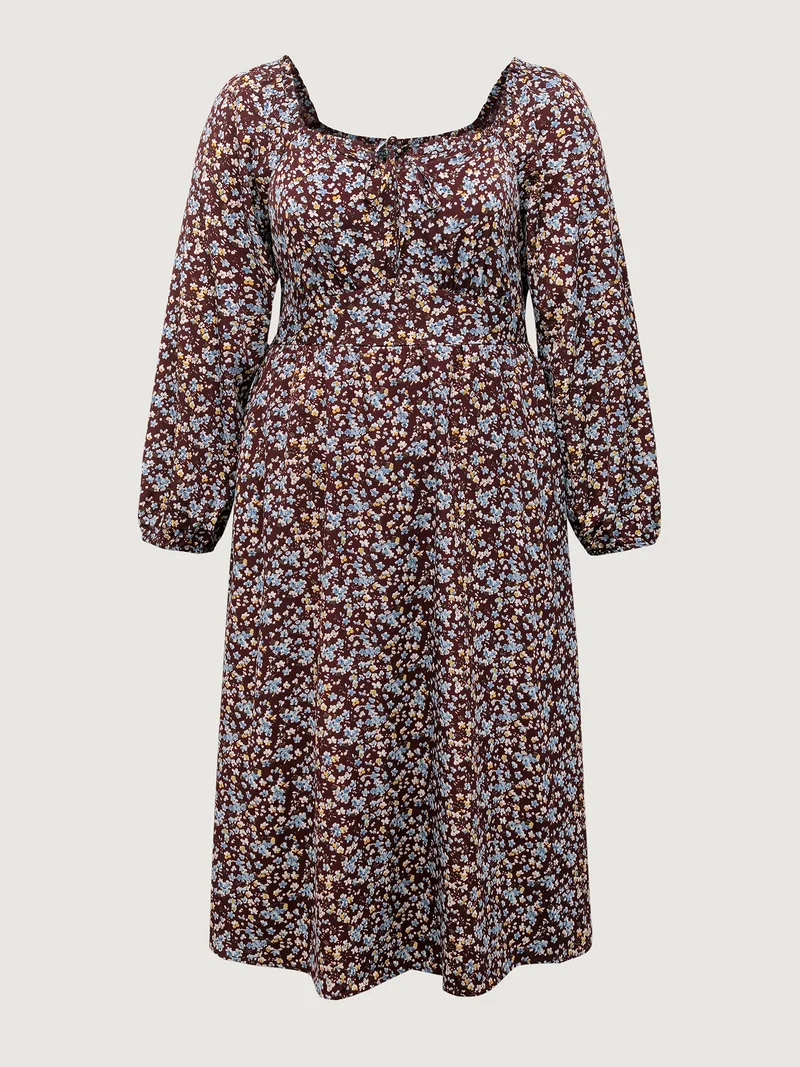 Floral Print Pockets Neckline Tie Maxi Dress