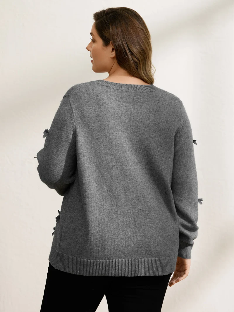 3D Bowknot Round Neck Knit Cardigan