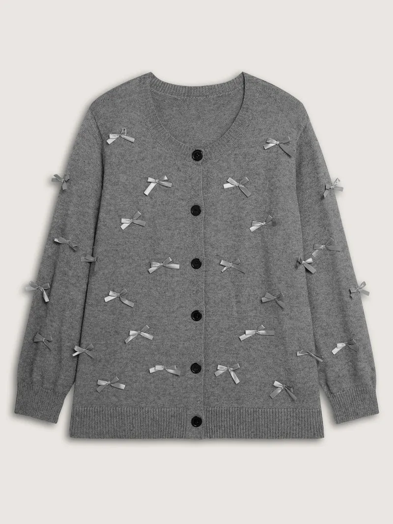 3D Bowknot Round Neck Knit Cardigan