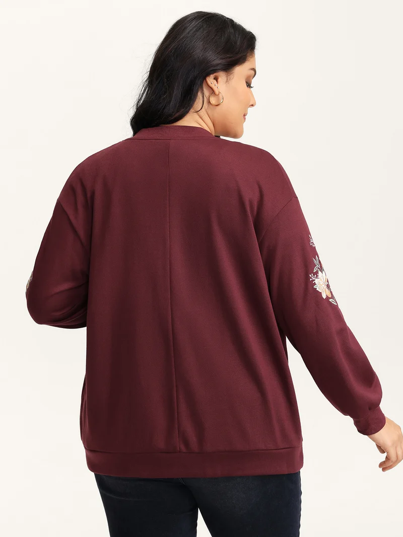 Embroidered Sleeve Button-Down Jacket