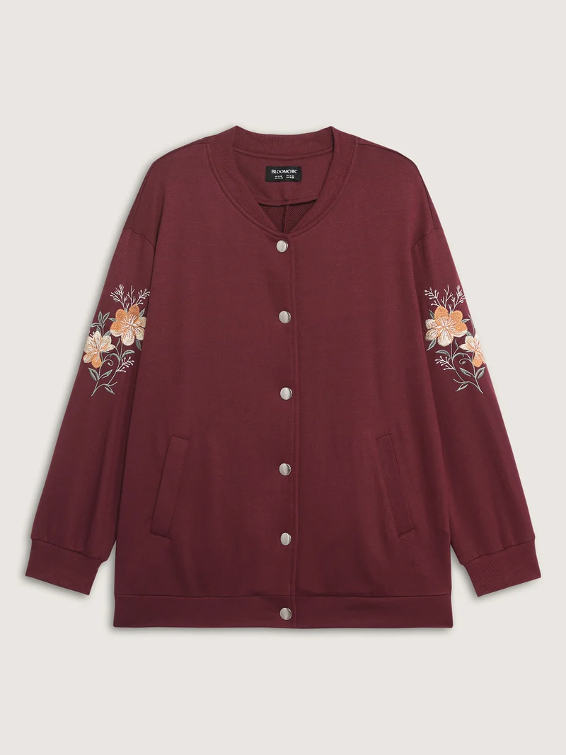Embroidered Sleeve Button-Down Jacket