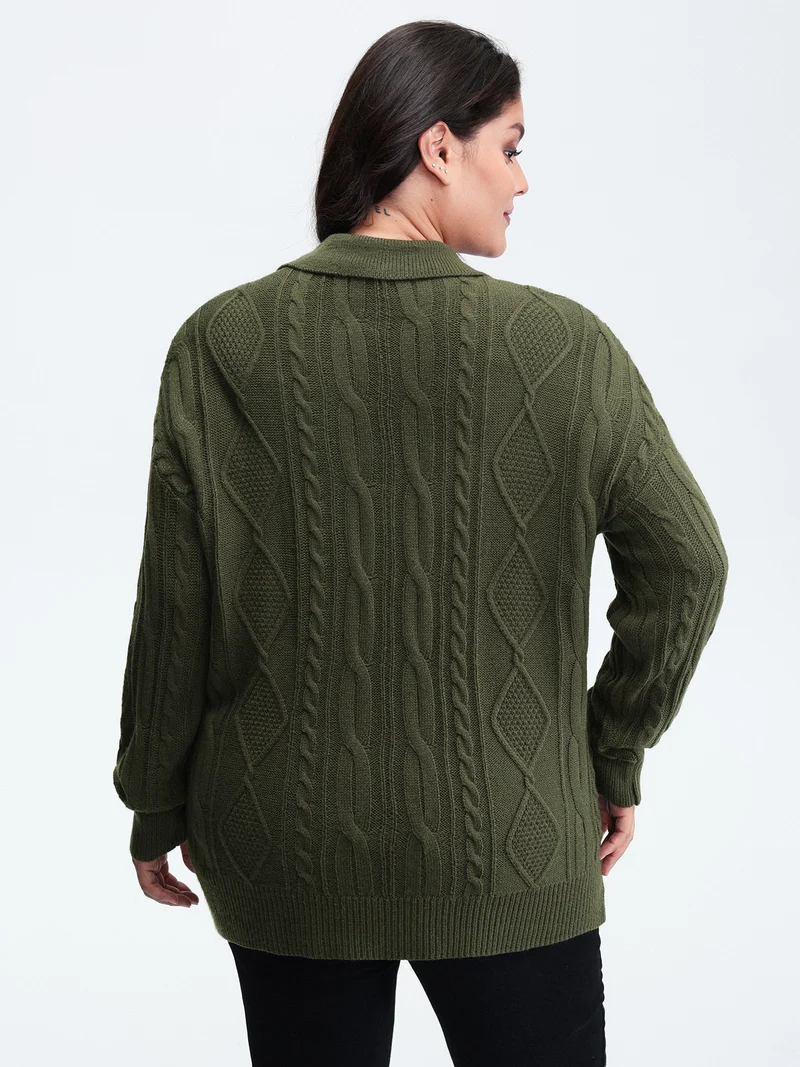 Cable Knit Polo Collar Pullover