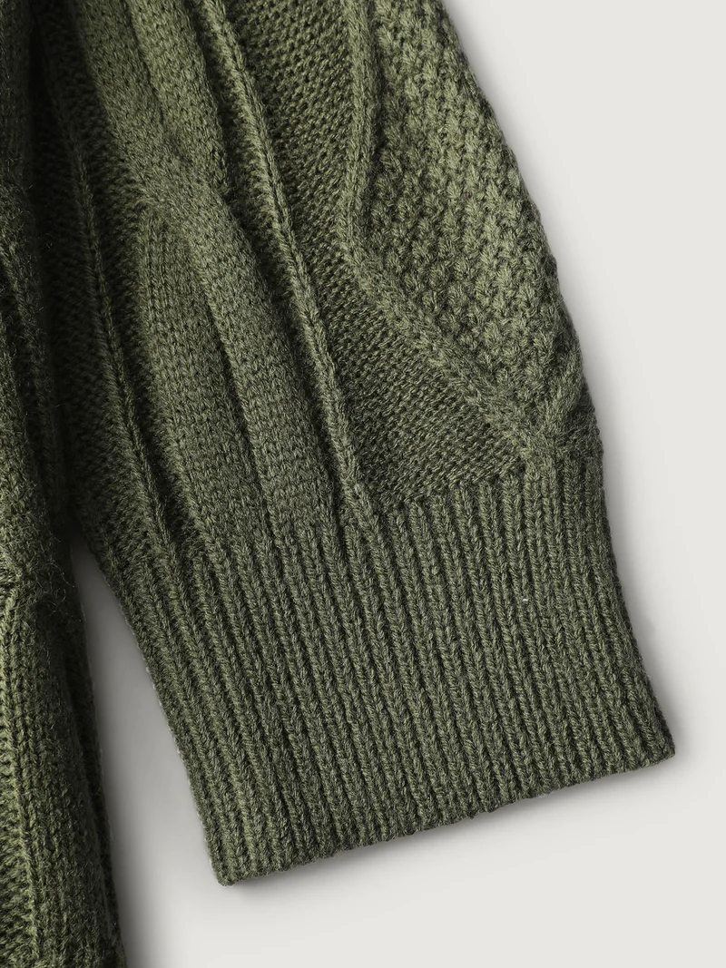 Cable Knit Polo Collar Pullover