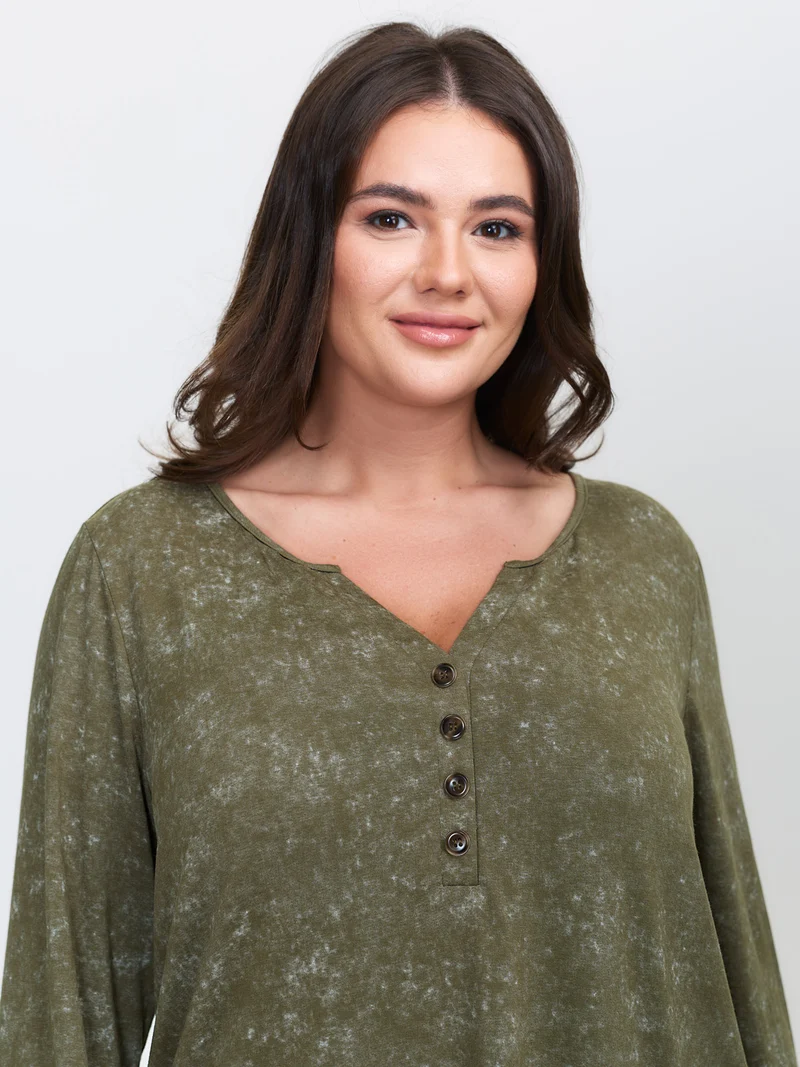 Snowflake Effect Button Detail T-Shirt