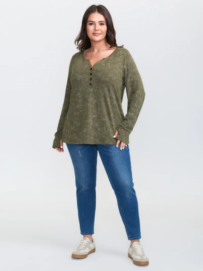 Snowflake Effect Button Detail T-Shirt