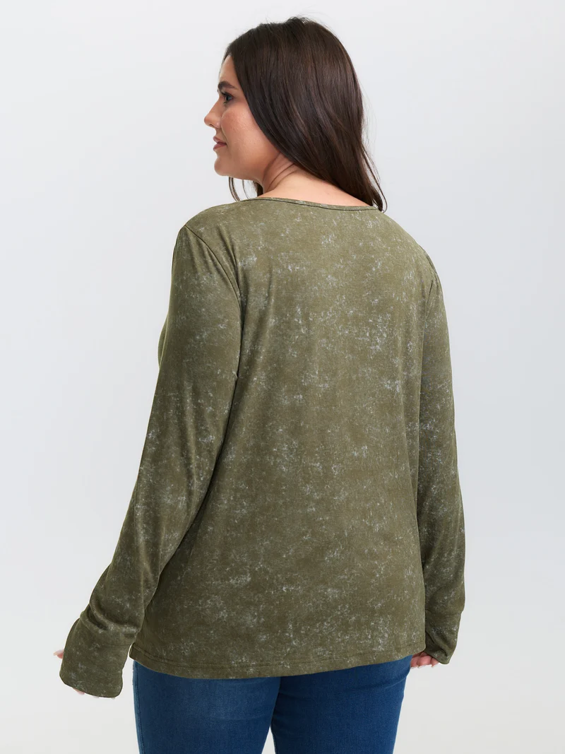 Snowflake Effect Button Detail T-Shirt