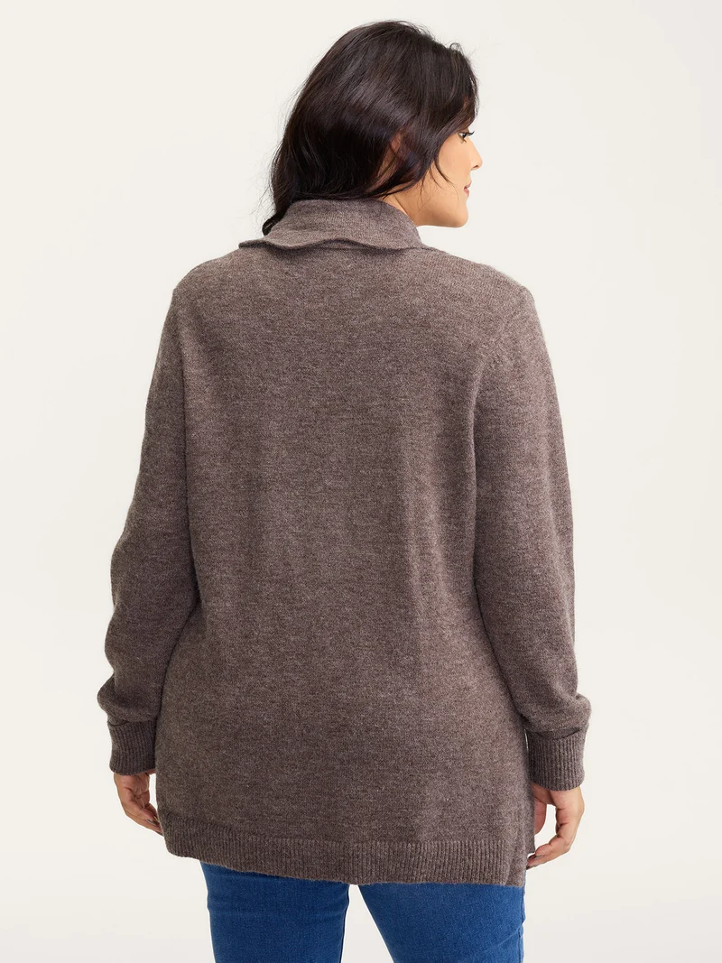 Wavy Arc Hem Tie-Front Knit Cardigan