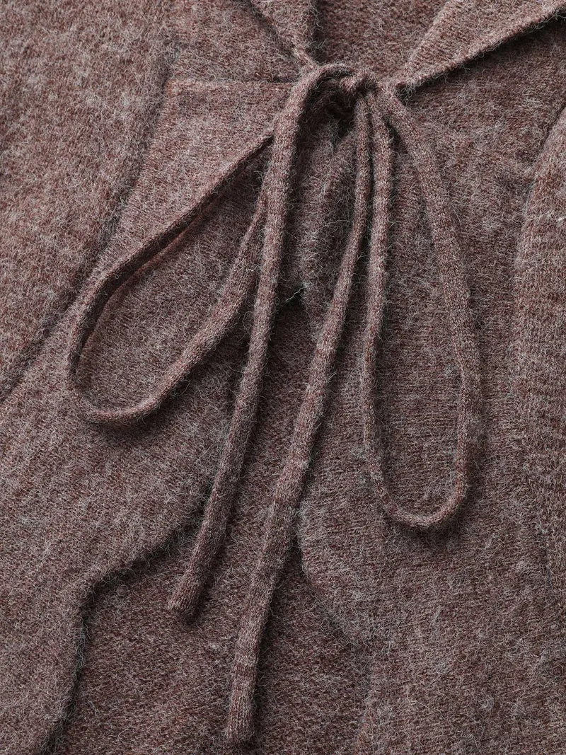 Wavy Arc Hem Tie-Front Knit Cardigan