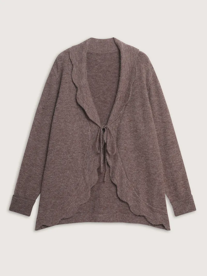 Wavy Arc Hem Tie-Front Knit Cardigan