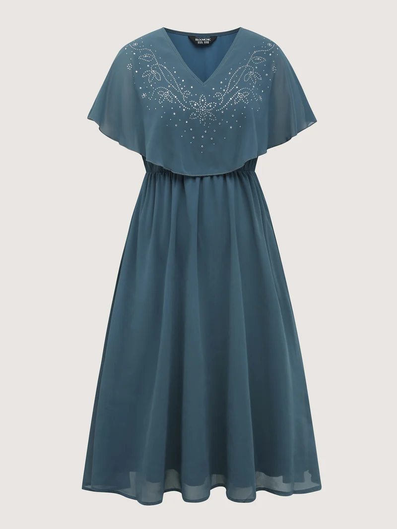 Shimmery Hotfix Rhinestone Layered Midi Dress