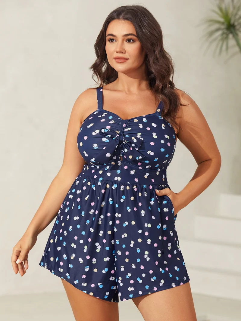 Polka Dots Pockets One-Piece Swimsuit