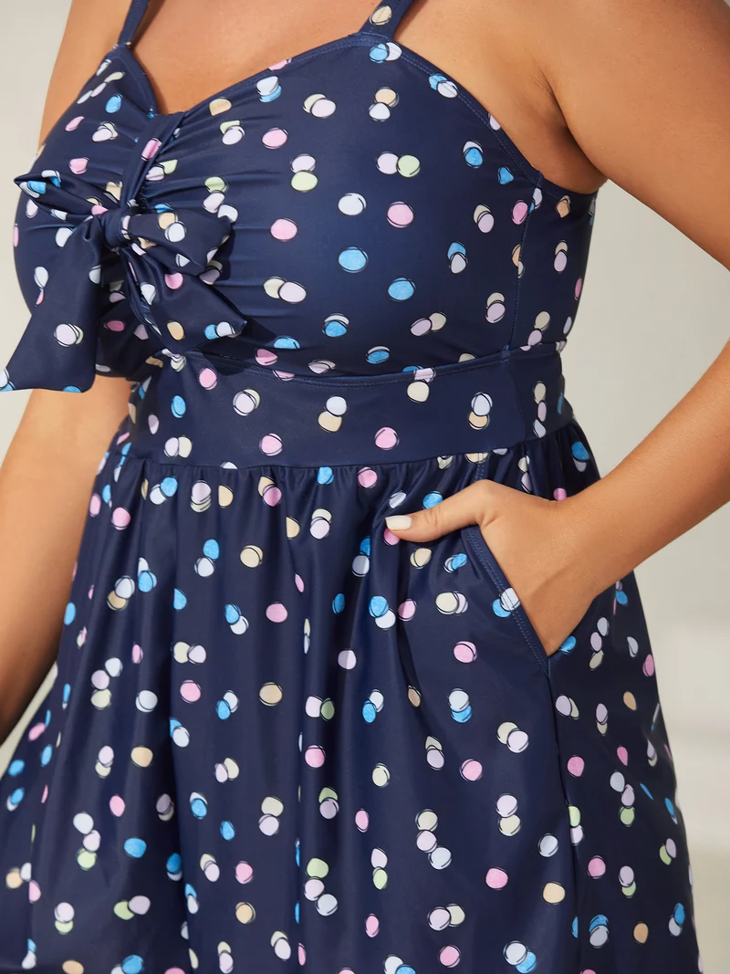 Polka Dots Pockets One-Piece Swimsuit