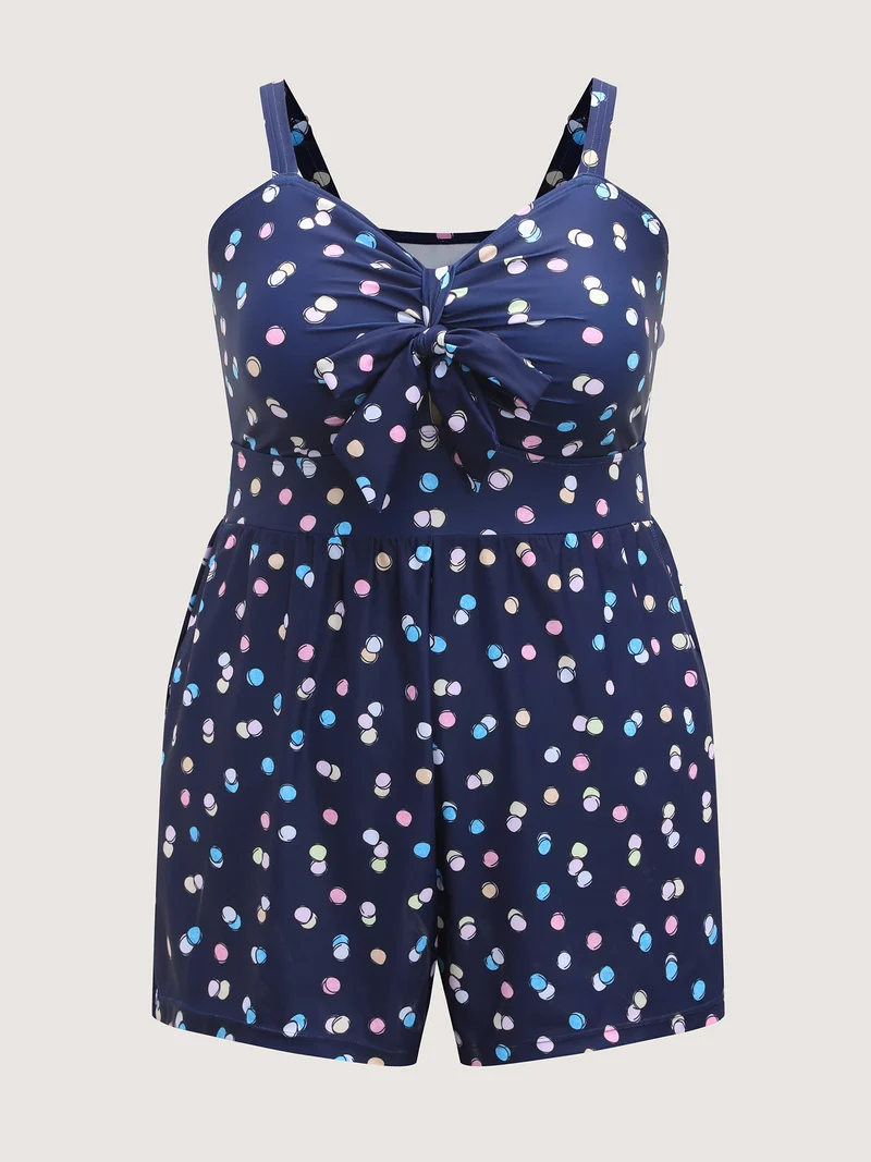 Polka Dots Pockets One-Piece Swimsuit