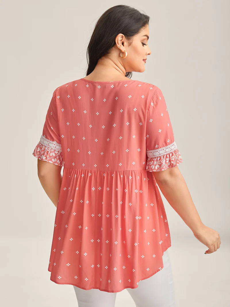 Boho Print Lace Babydoll Top