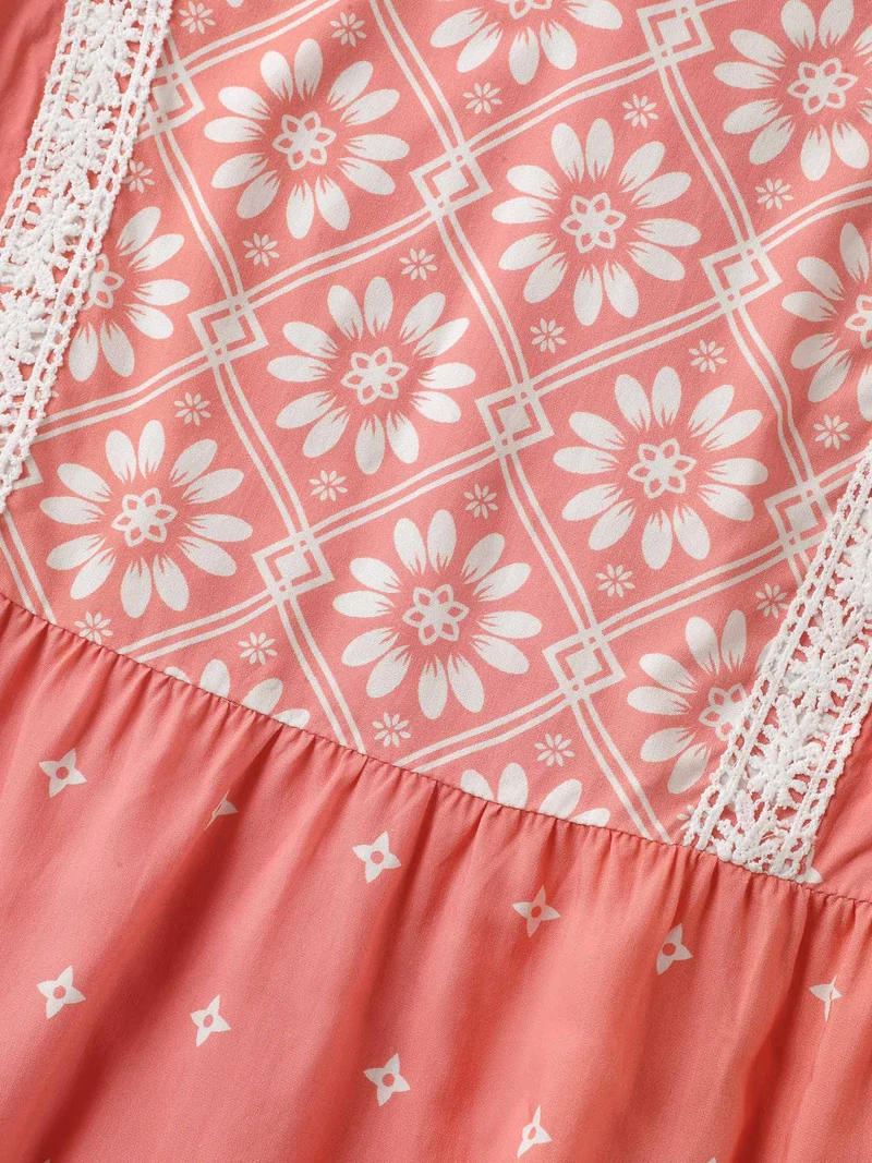 Boho Print Lace Babydoll Top