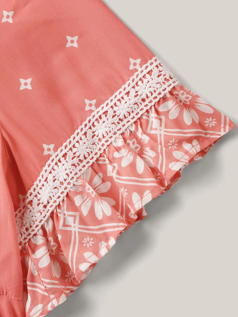 Boho Print Lace Babydoll Top