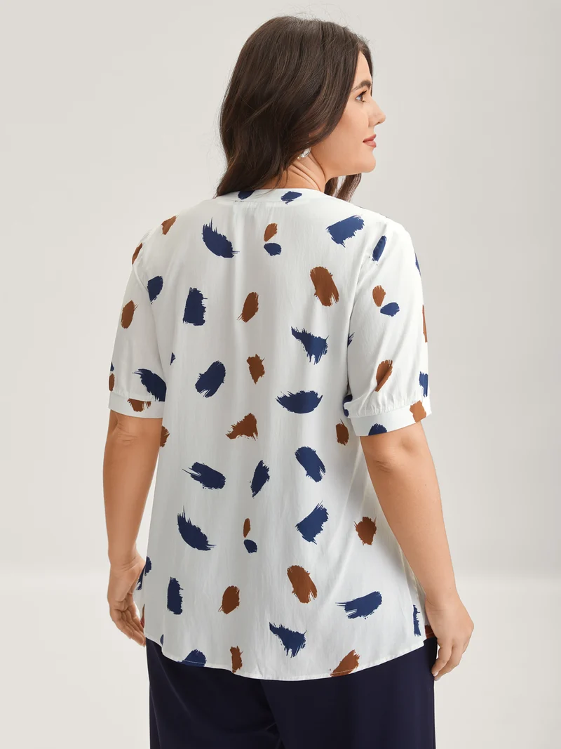 Brush Strokes Neck Tassels Blouse