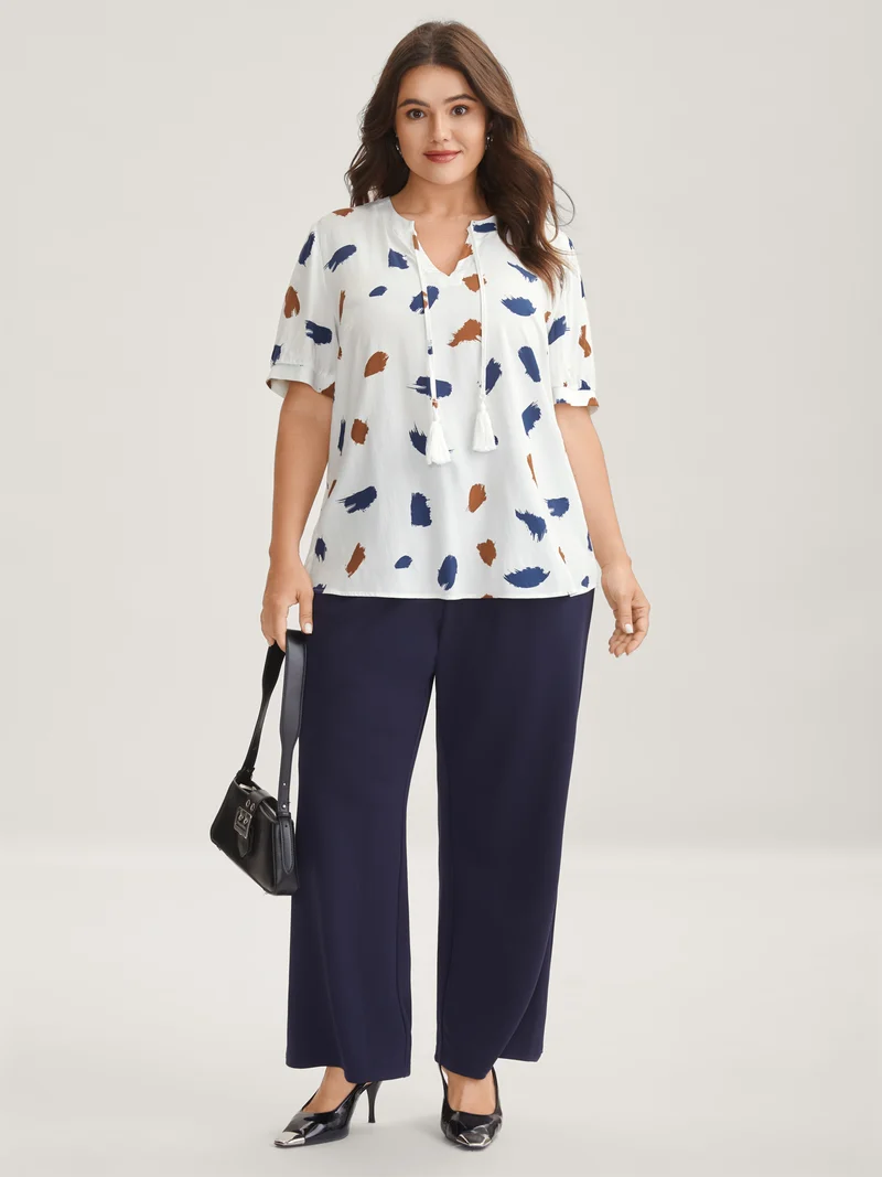 Brush Strokes Neck Tassels Blouse