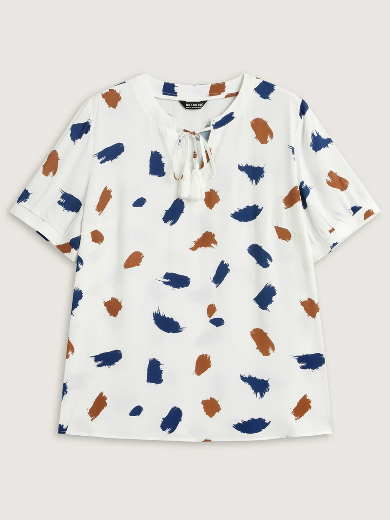 Brush Strokes Neck Tassels Blouse