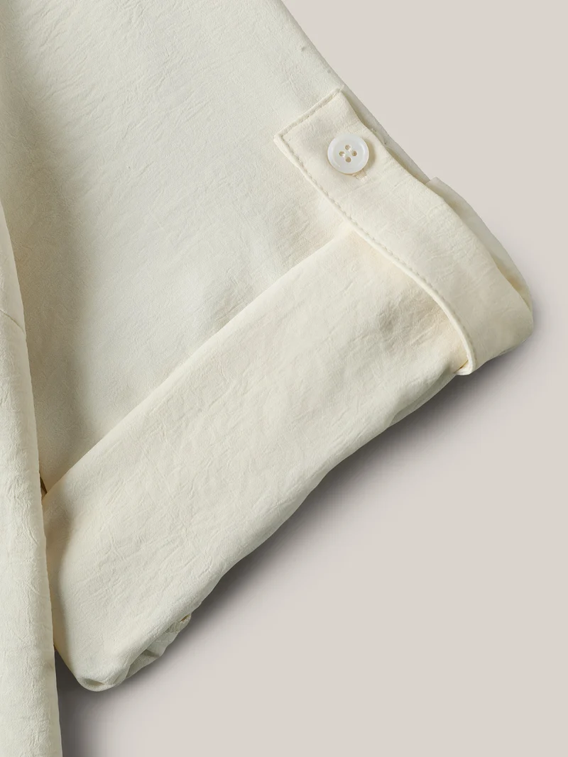 Bow Back Button Placket Solid Blouse