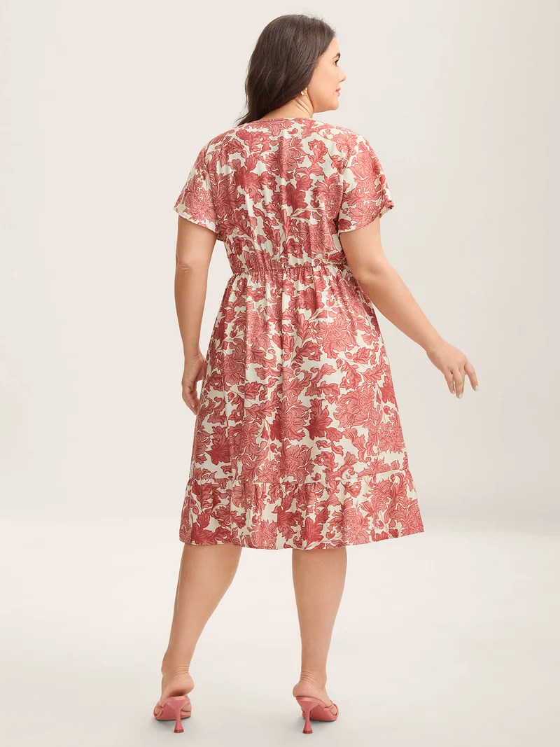 Floral Print Wrap Ruffled Midi Dress
