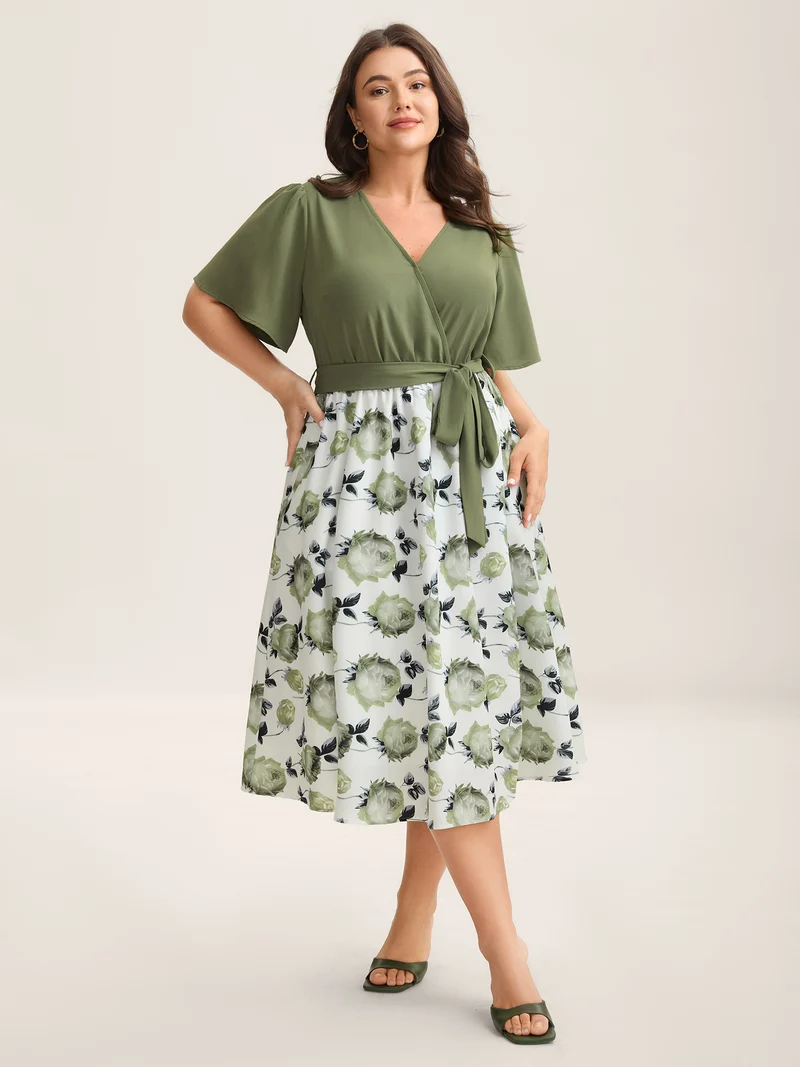 Breezy Floral Print Belted Midi Dress