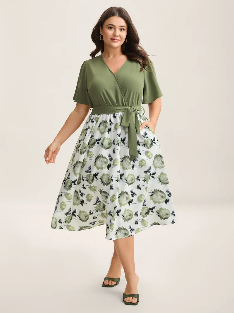 Breezy Floral Print Belted Midi Dress