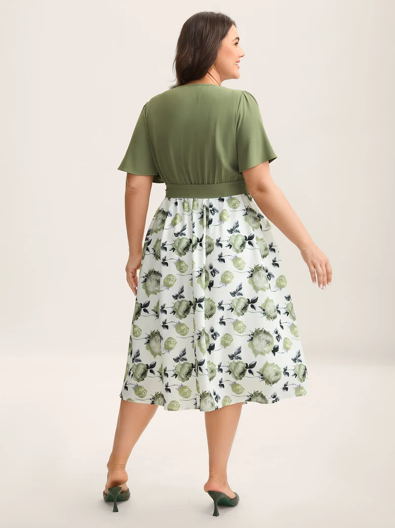 Breezy Floral Print Belted Midi Dress