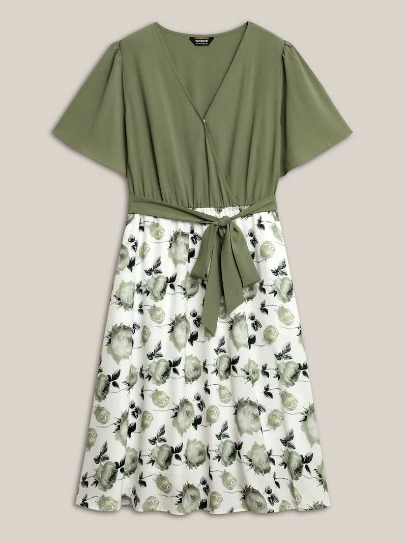 Breezy Floral Print Belted Midi Dress