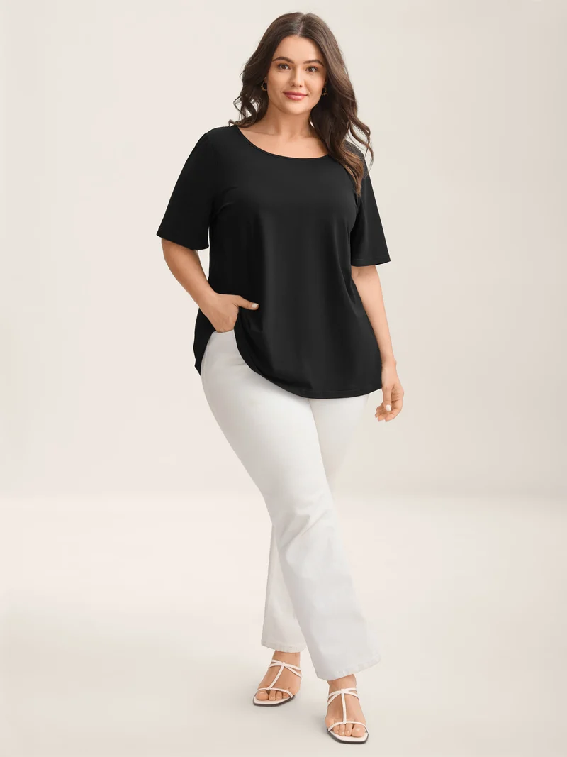 Cotton Backless Pearl Chain Stretchy T-Shirt