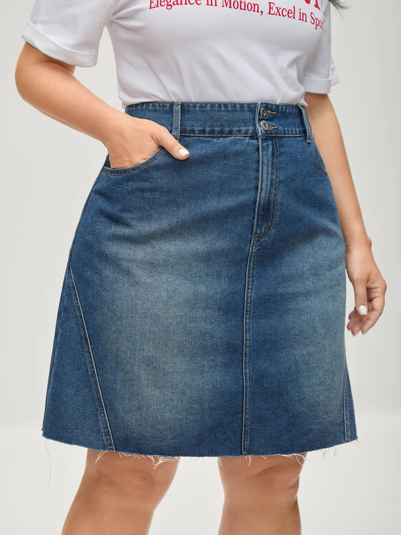 Stretchy Waist Classic Denim Skirt
