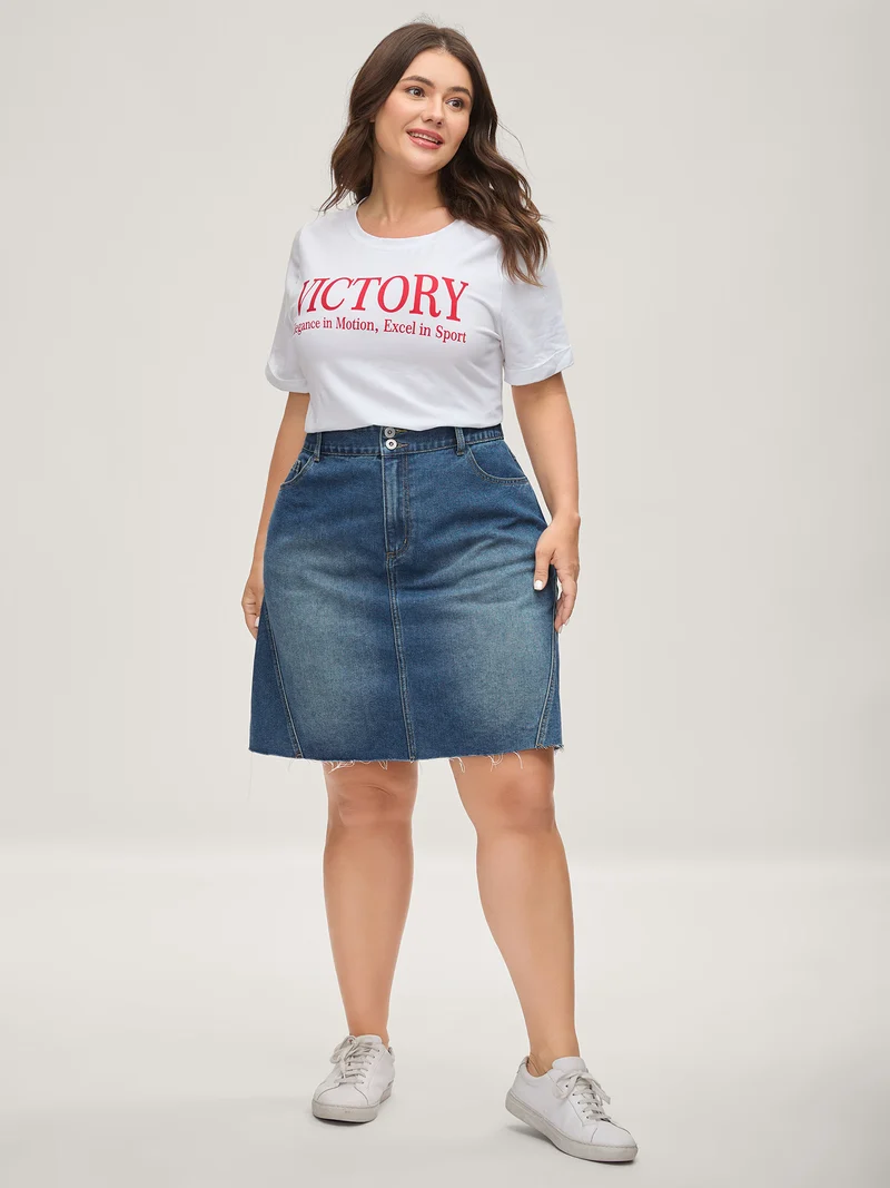 Stretchy Waist Classic Denim Skirt