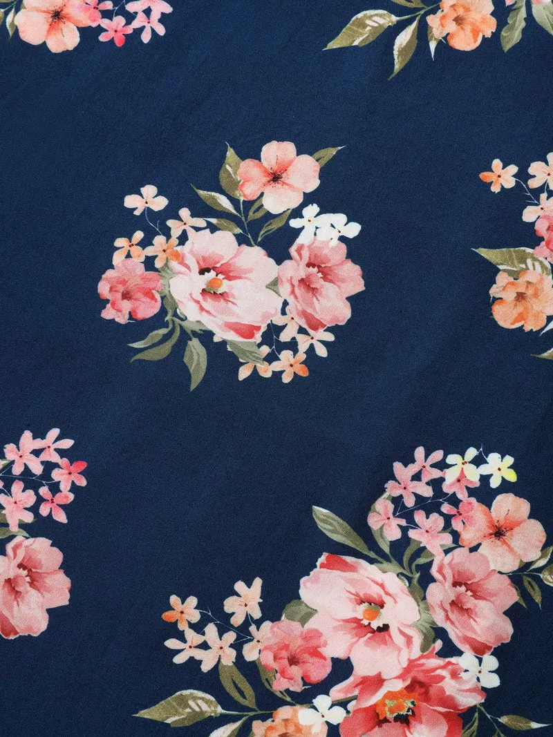 Sweet Floral Print Shirred Waist Midi Dress