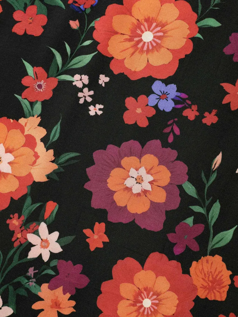Colorful Floral Print V-Neck Midi Dress